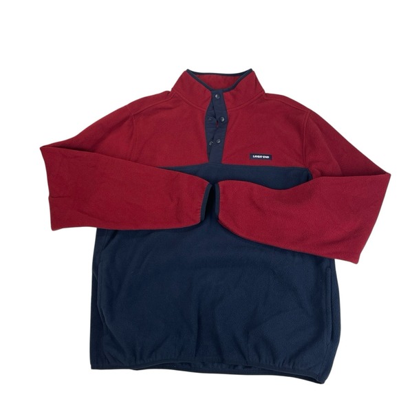Lands' End Men's Large Fleece Snap Pullover Red Navy Colorblock Oeko-Tex - Picture 11 of 11
